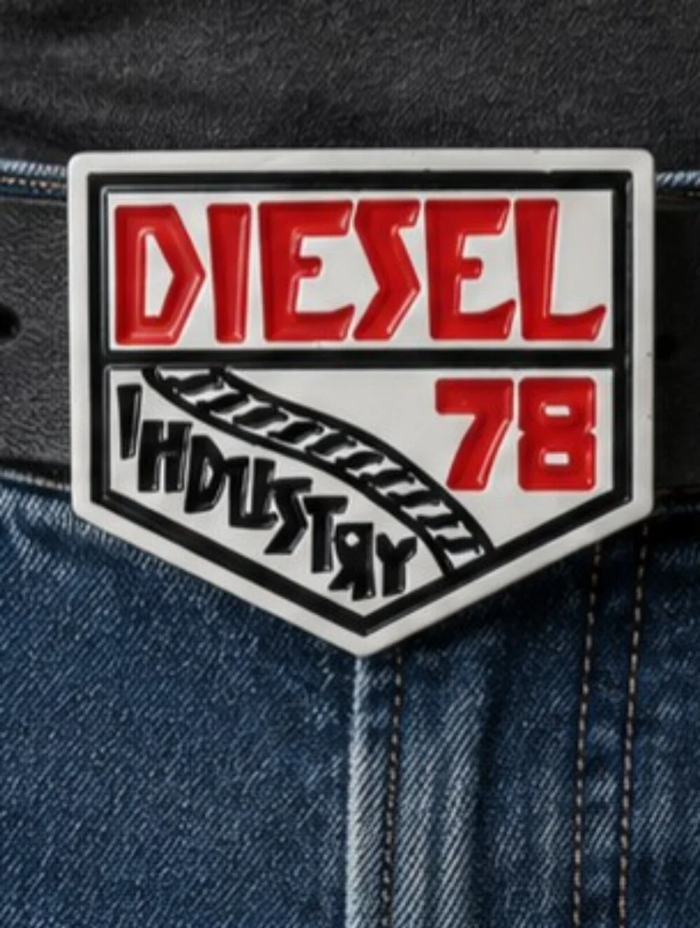 Vintage Diesel Y2K 78 Industry Leather Belt Logo Buckle Black Italy Size 36